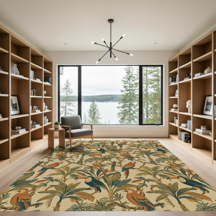 Tropical Jungle Birds Lush Greenery Rug