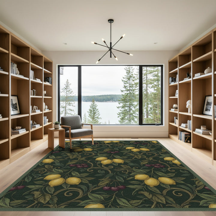 Dark Emerald Lemon Cherry Vine Rug