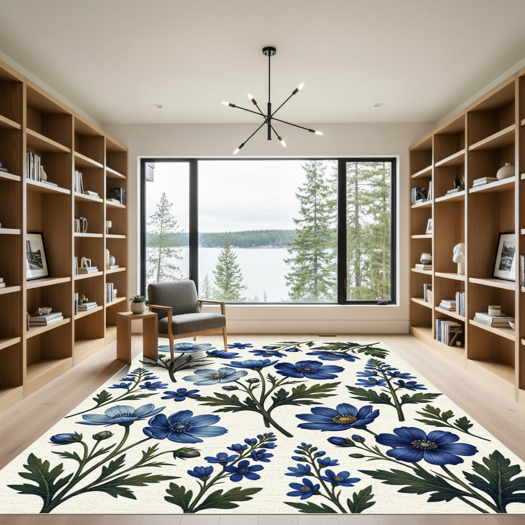 Deep Blue Floral Scatter Rug