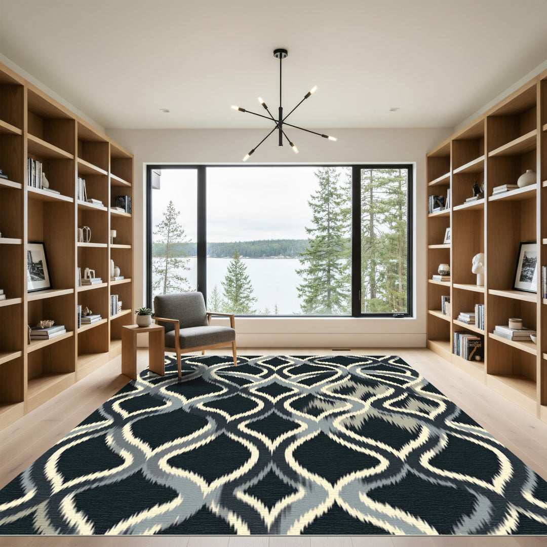 Onyx Ikat Quatrefoil Geometric Rug
