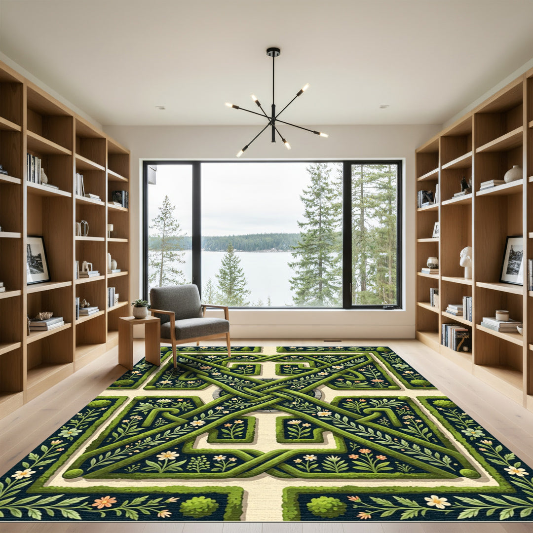 Green Topiary Garden Floral Knot Rug
