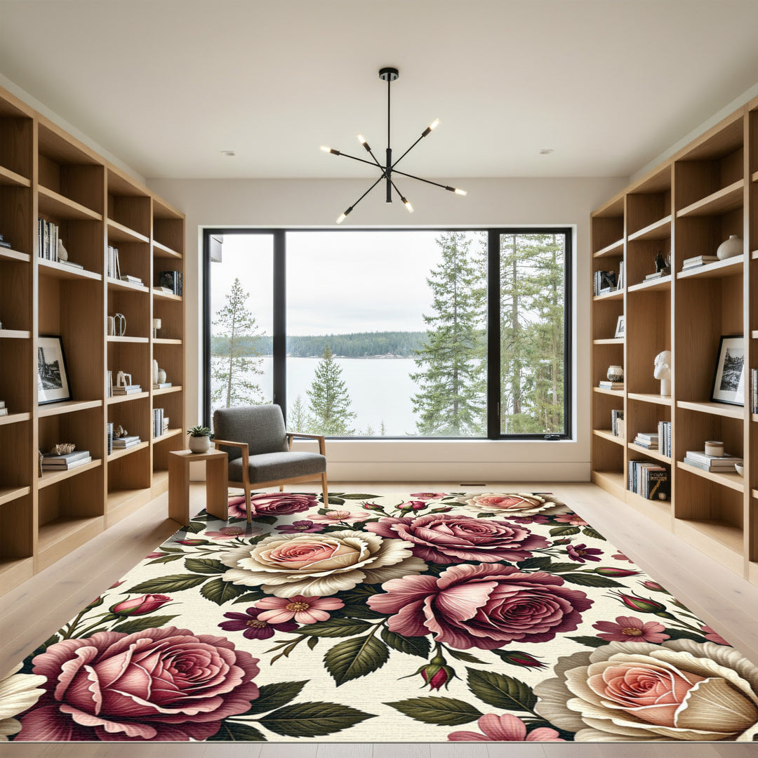 Vintage Rose Garden Floral Arrangement Rug