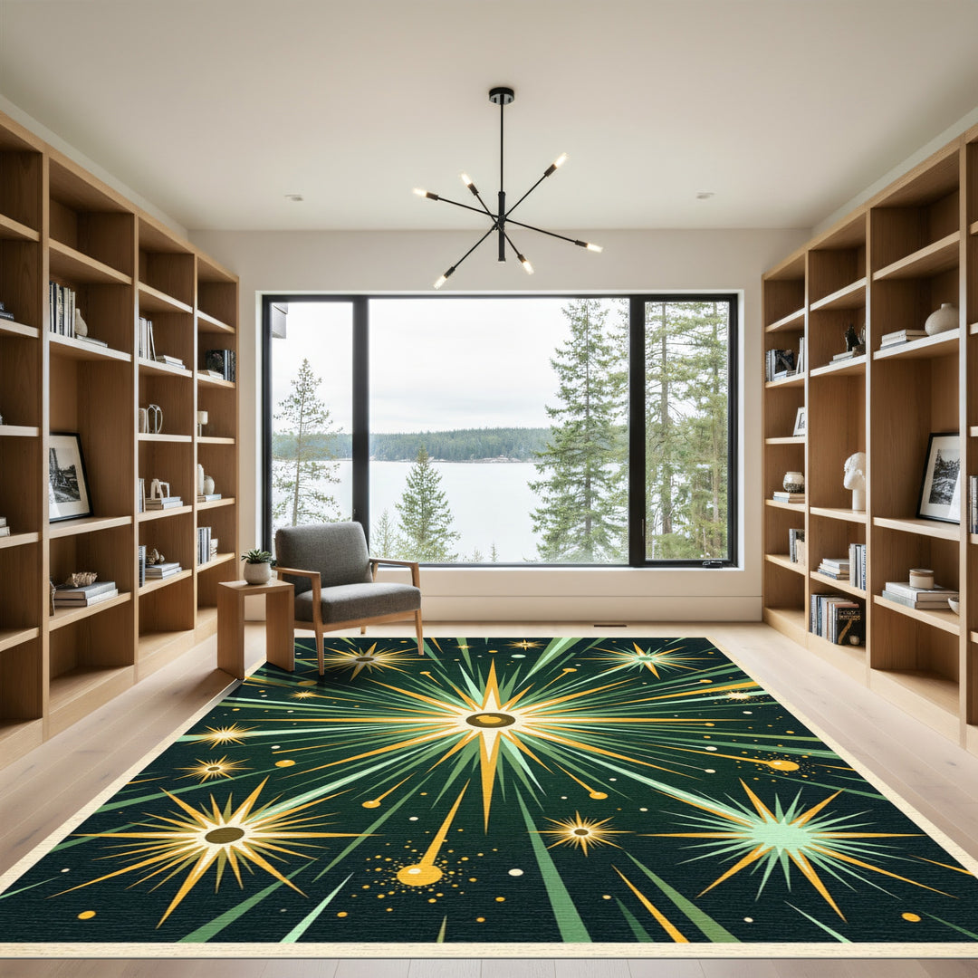 Exploding Starburst Emerald Green Rug