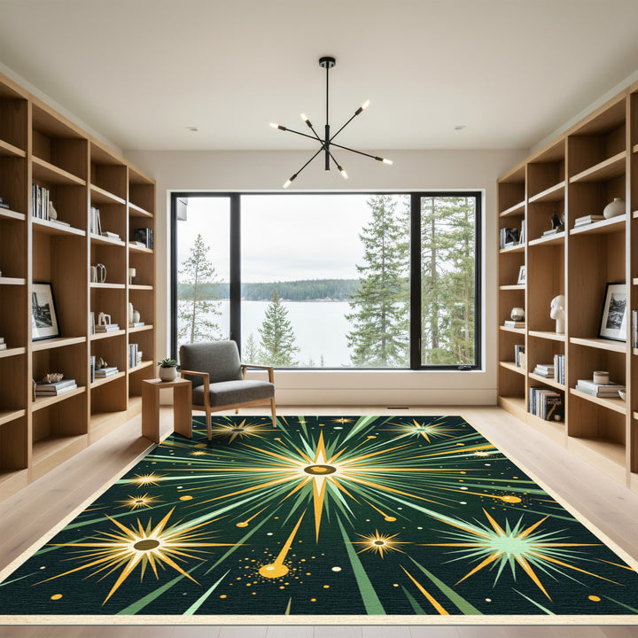 Exploding Starburst Emerald Green Rug