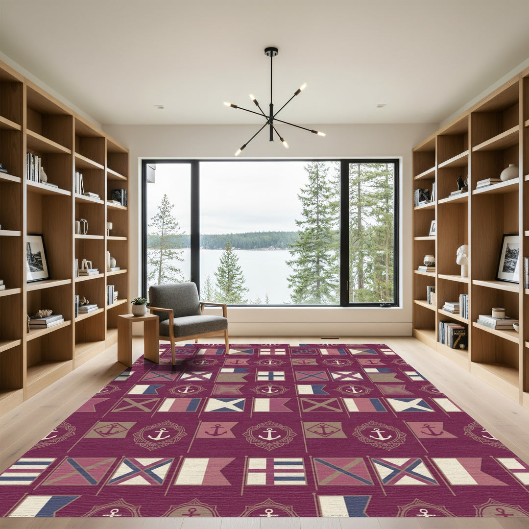 Nautical Flags Crimson Anchor Collage Rug