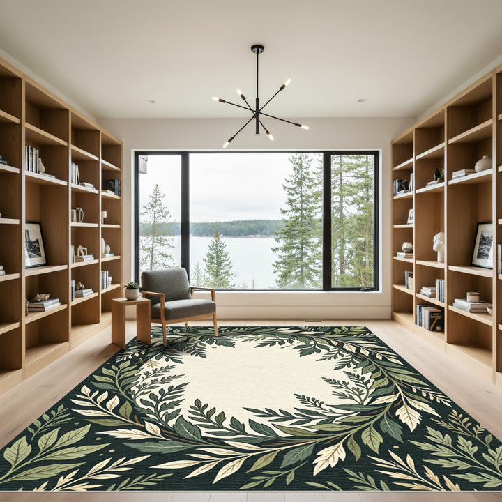 Emerald Green Leafy Garland Border Rug