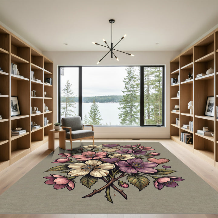 Pink Purple Heart Floral Bouquet Rug