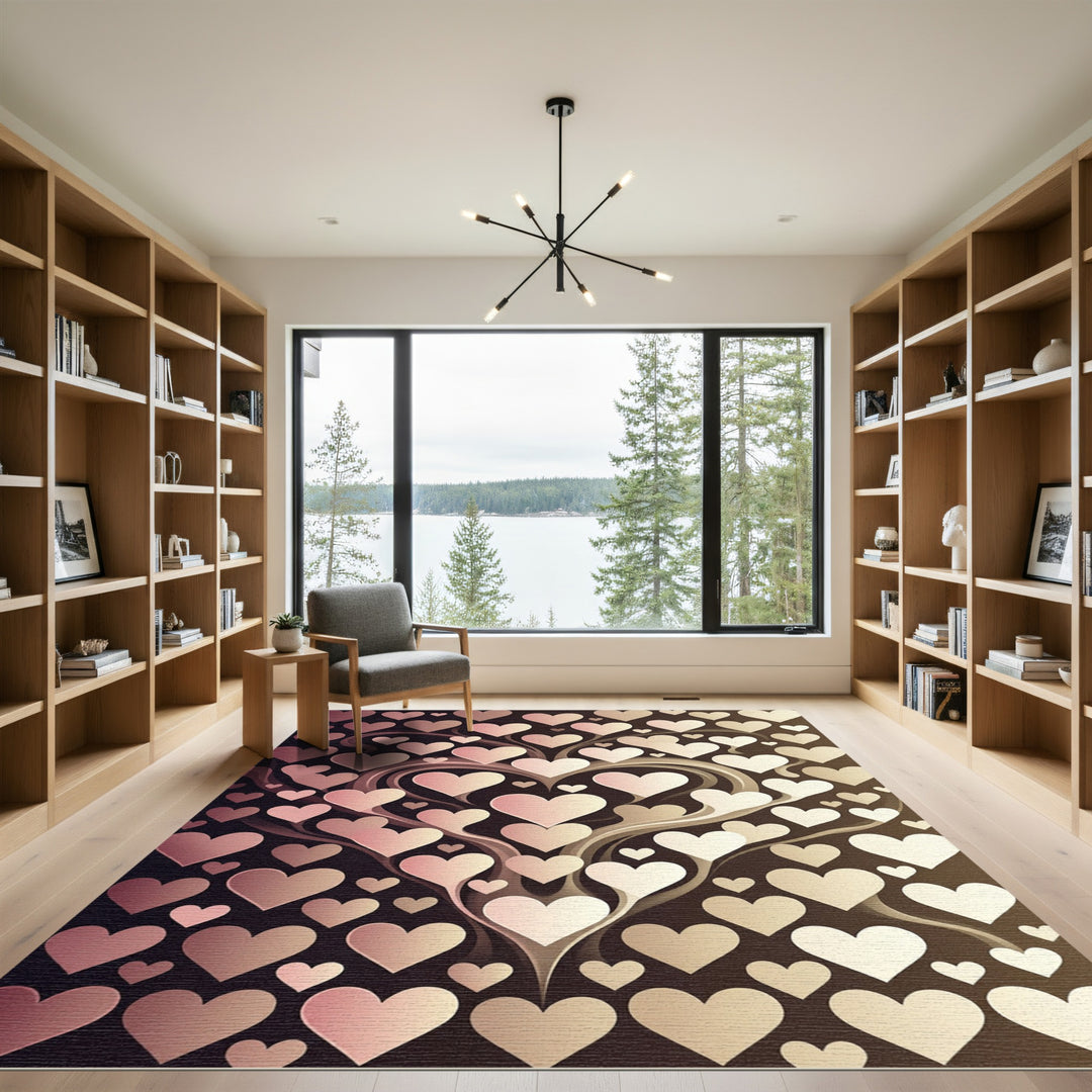 Romantic Pink Hearts Swirl Rug
