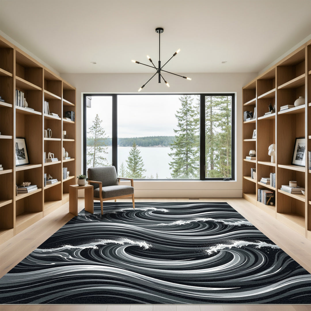 Monochromatic Dynamic Ocean Wave Swirl Rug