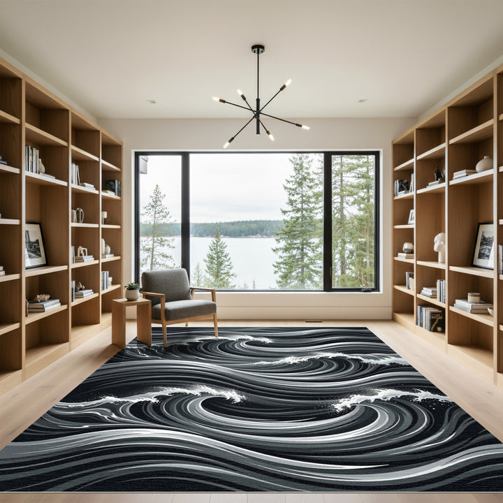 Monochromatic Dynamic Ocean Wave Swirl Rug