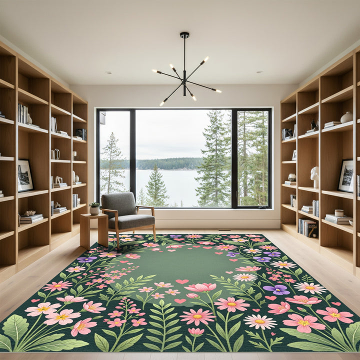 Sweet Pink Floral Heart Garland Rug