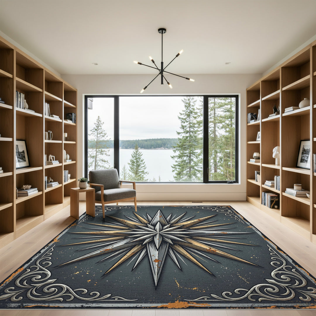Ornate Golden Starburst Rug