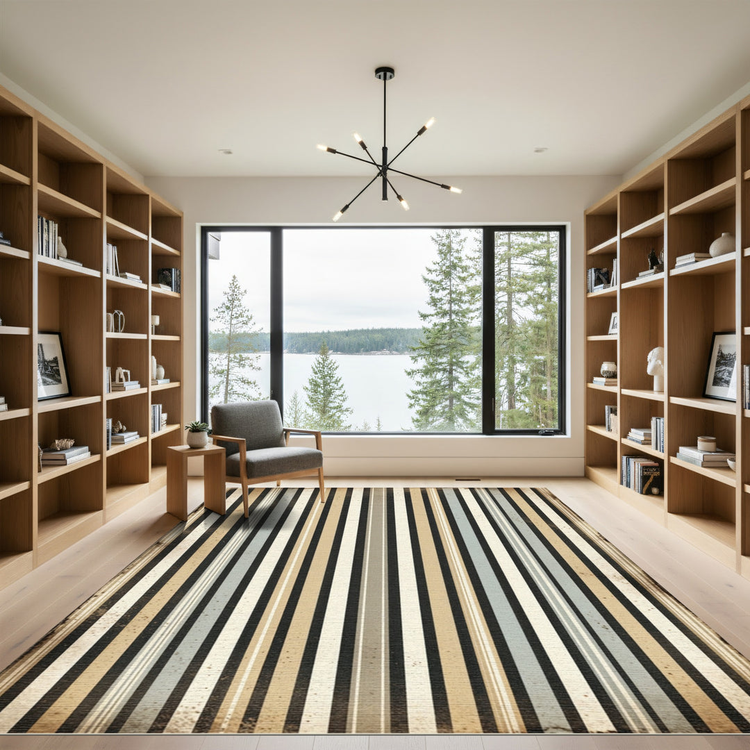 Retro Beige Black Gray Stripe Rug