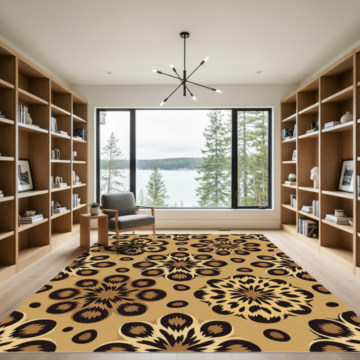 Golden Brown Floral Leo Bloom Rug