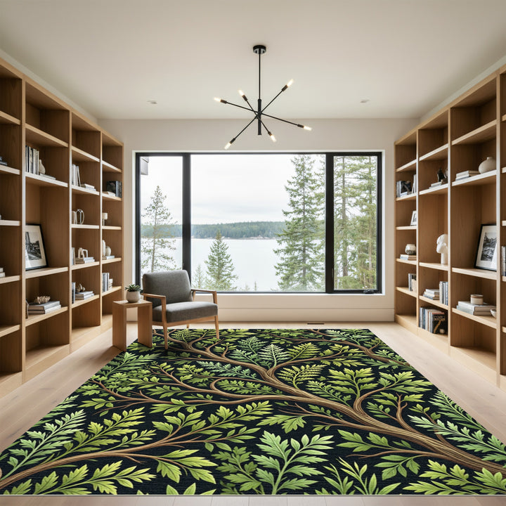 Emerald Branching Leaf Tapestry Rug