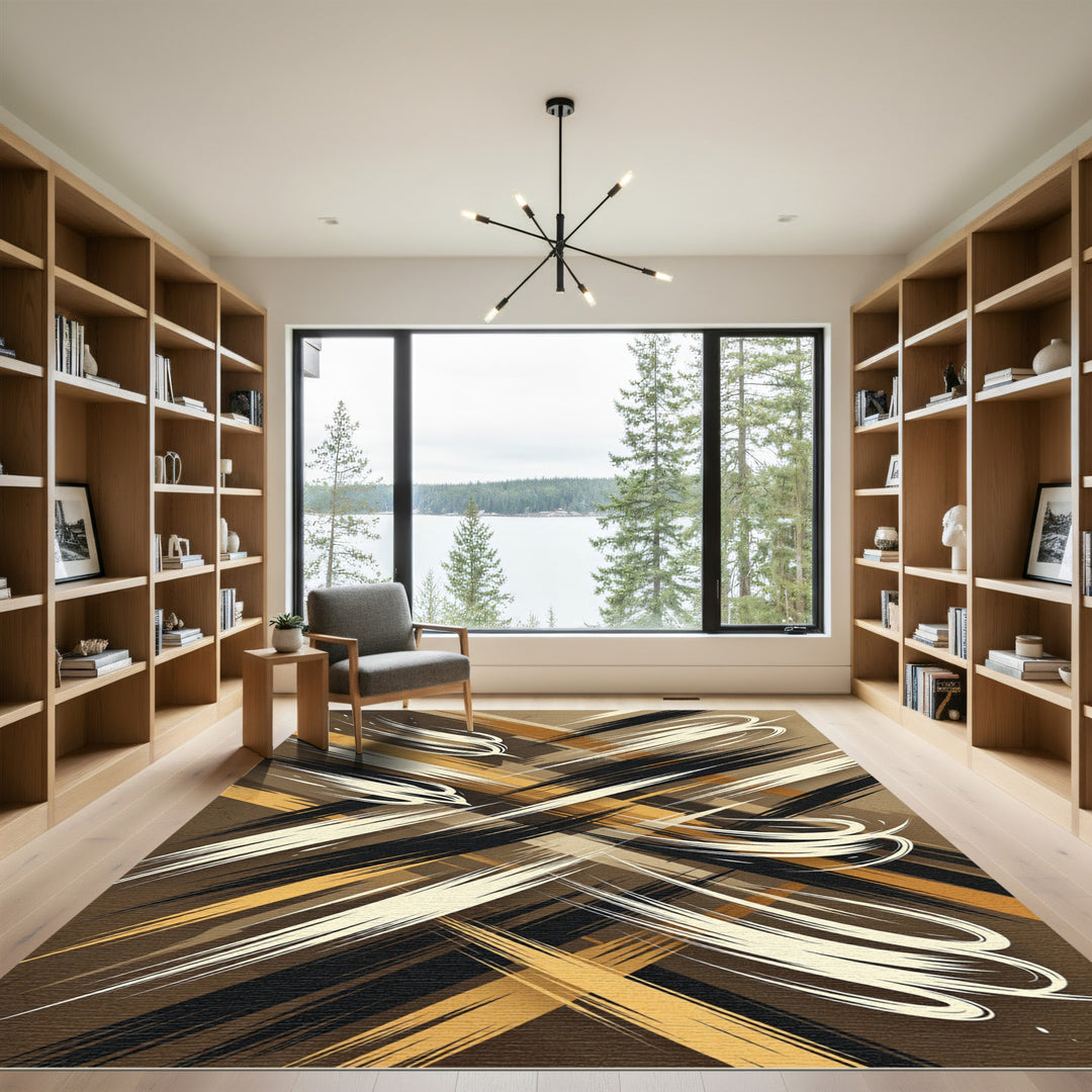 Brown and Gold Dynamic Strokes Rug