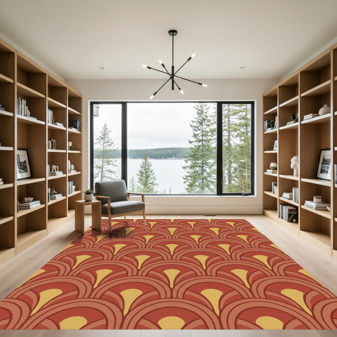 Terracotta Golden Fan Overlay Rug
