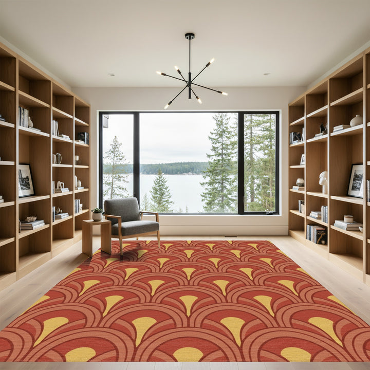 Terracotta Golden Fan Overlay Rug