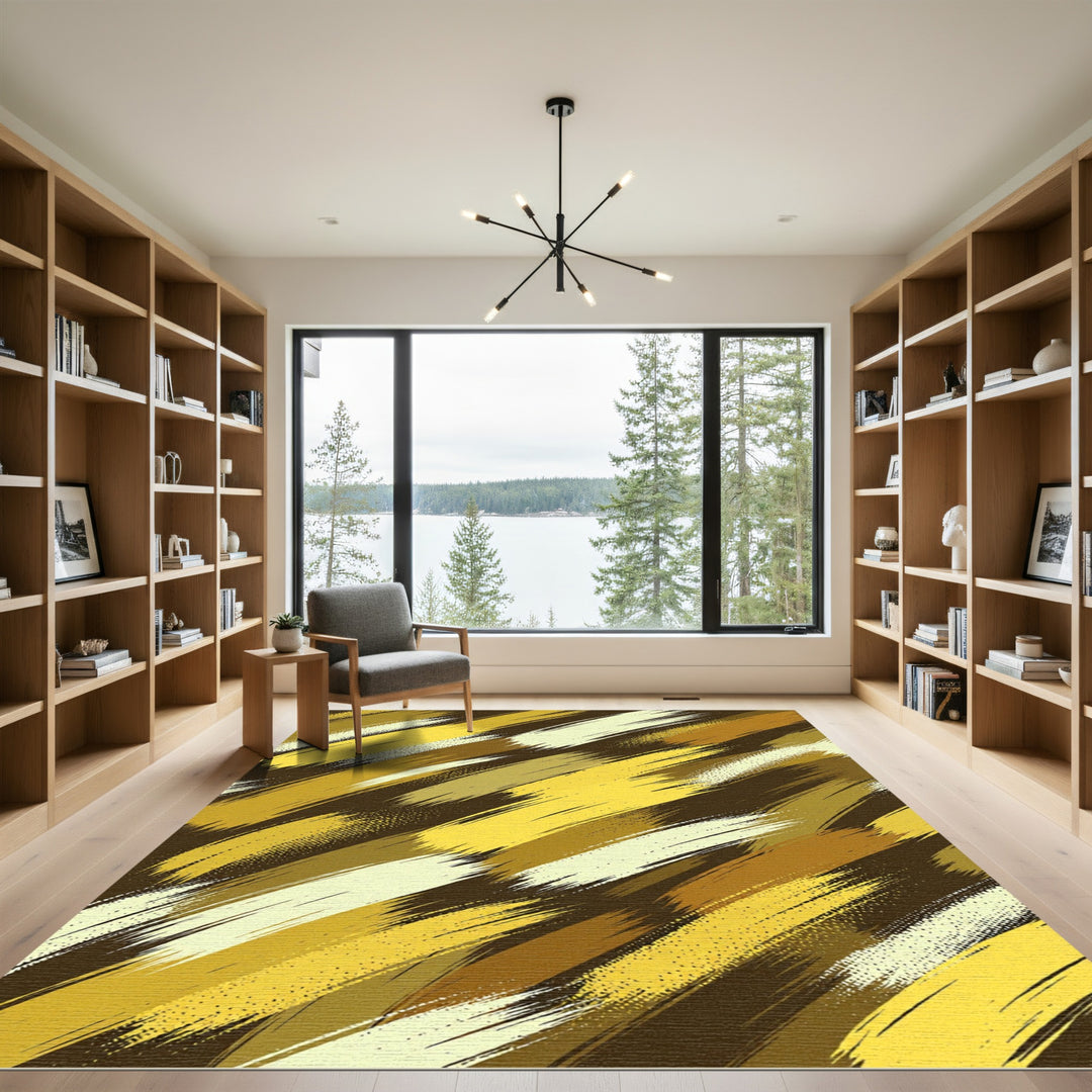 Golden Brushstroke Abstract Rug