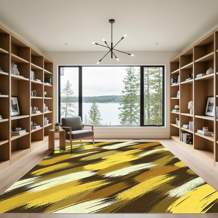 Golden Brushstroke Abstract Rug