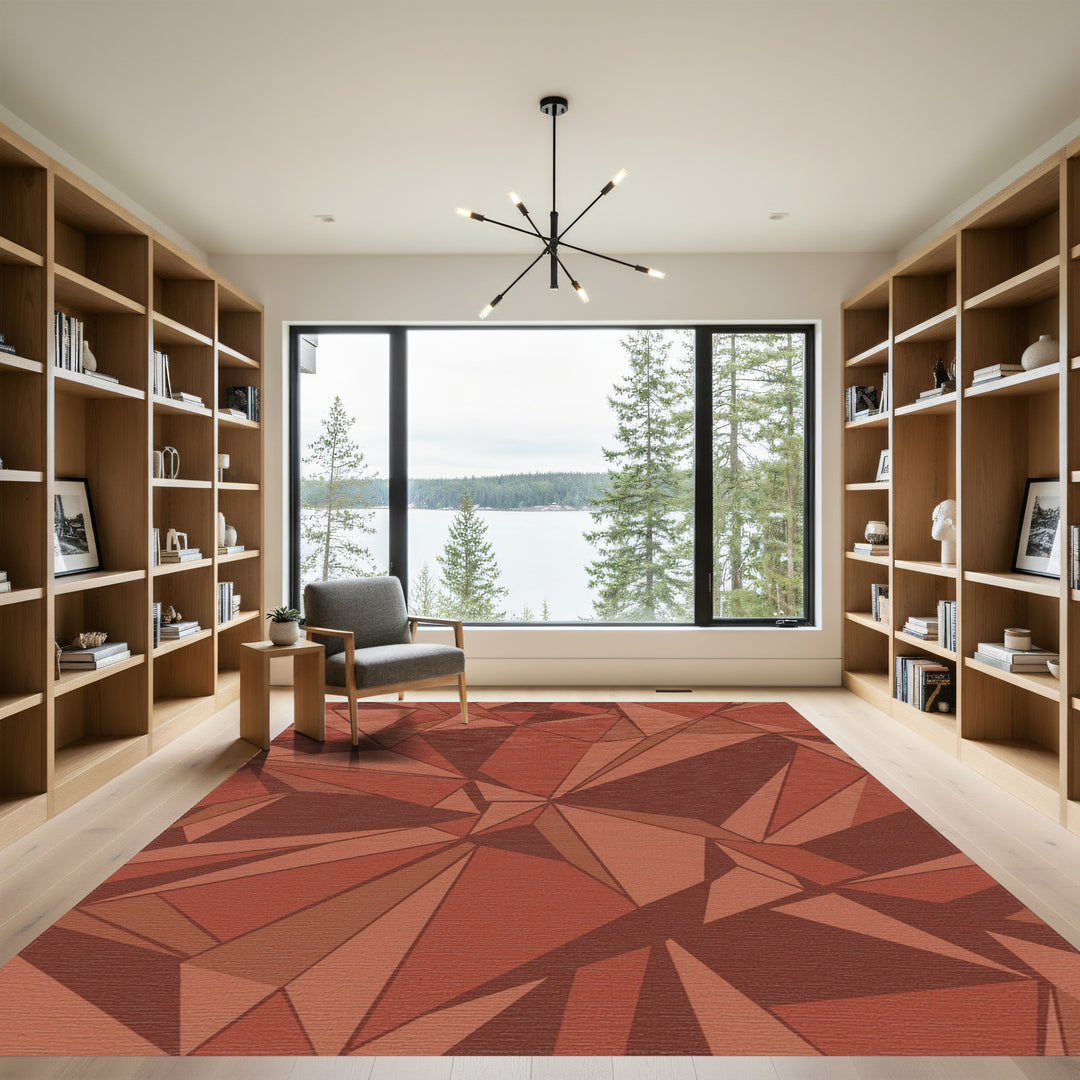 Terracotta Geometric Crystal Facets Rug