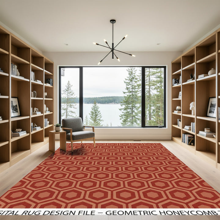 Terracotta Red Hexagon Geometric Rug