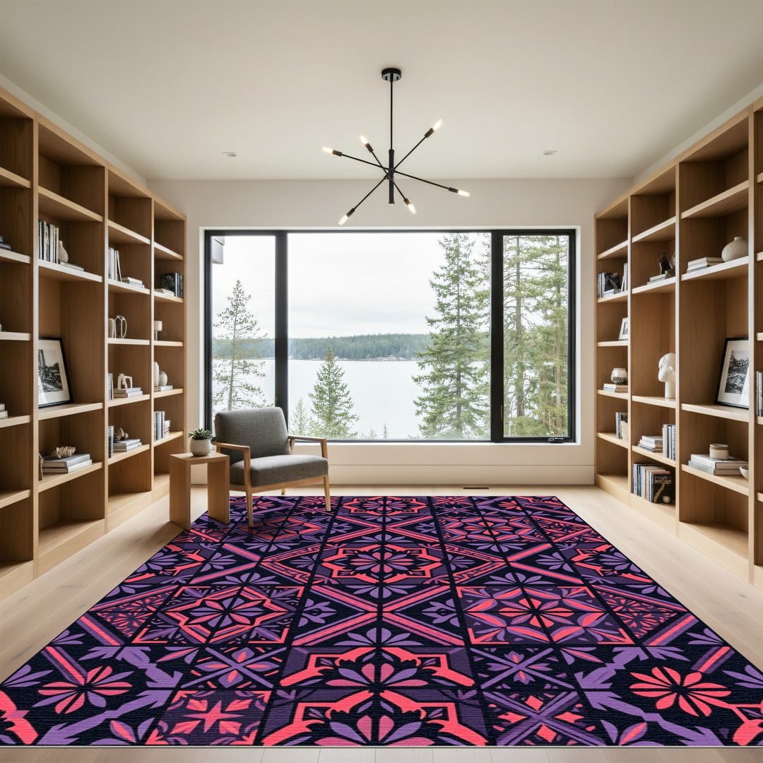 Tonal Geometric Floral Patchwork Rug