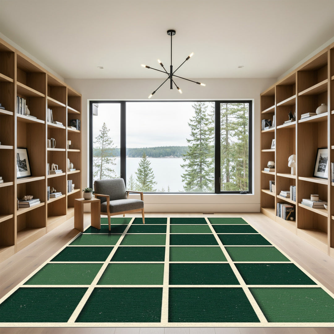Deep Green Checkerboard Textured Rug