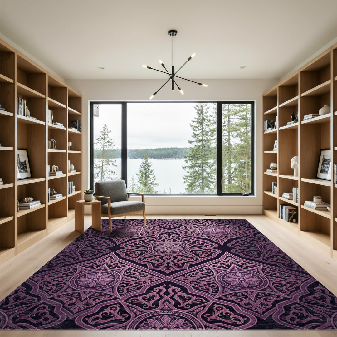 Ornate Violet Geometric Star Burst Rug