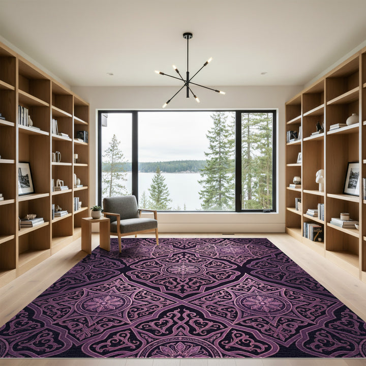 Ornate Violet Geometric Star Burst Rug