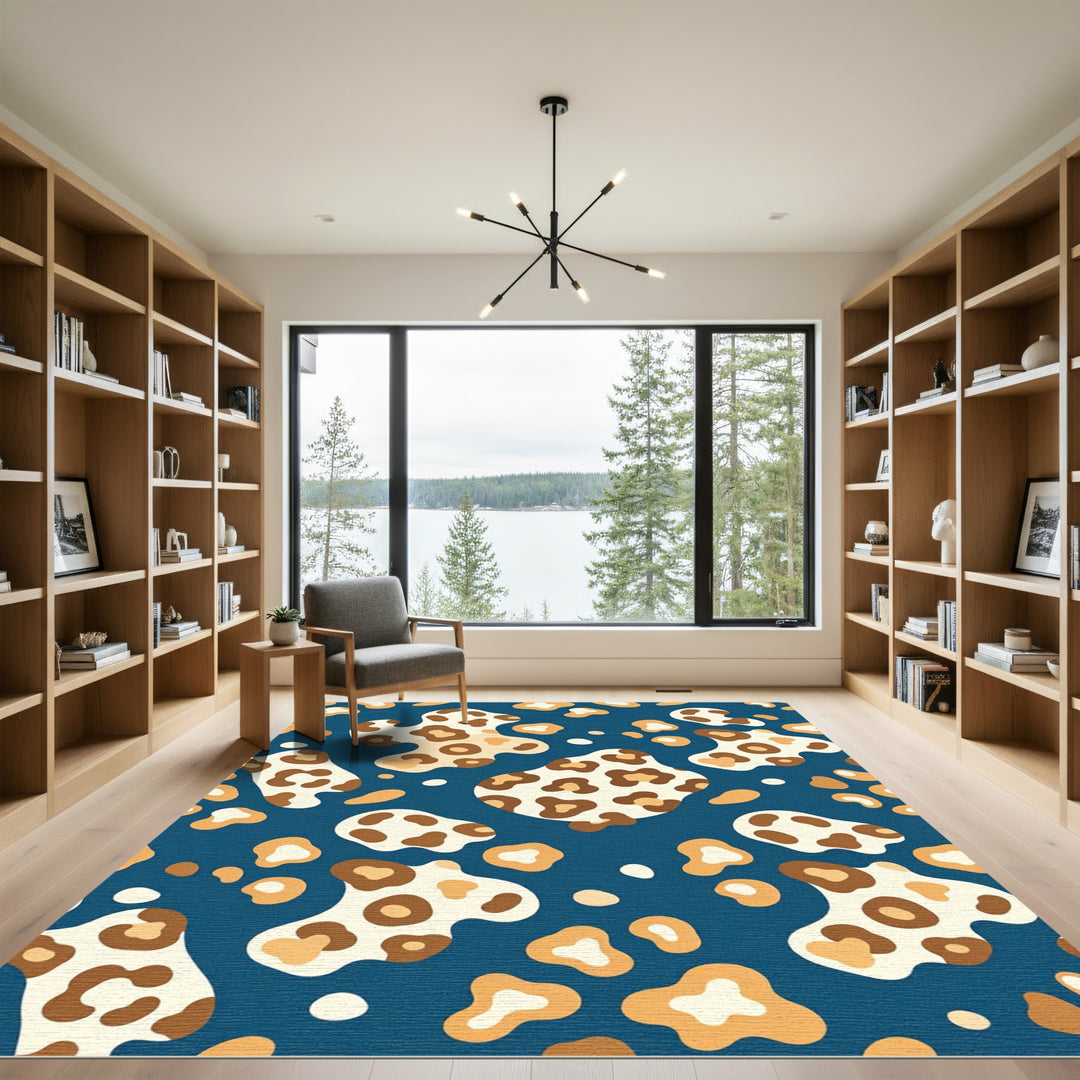 Abstract Leopard Spots Blue Rug