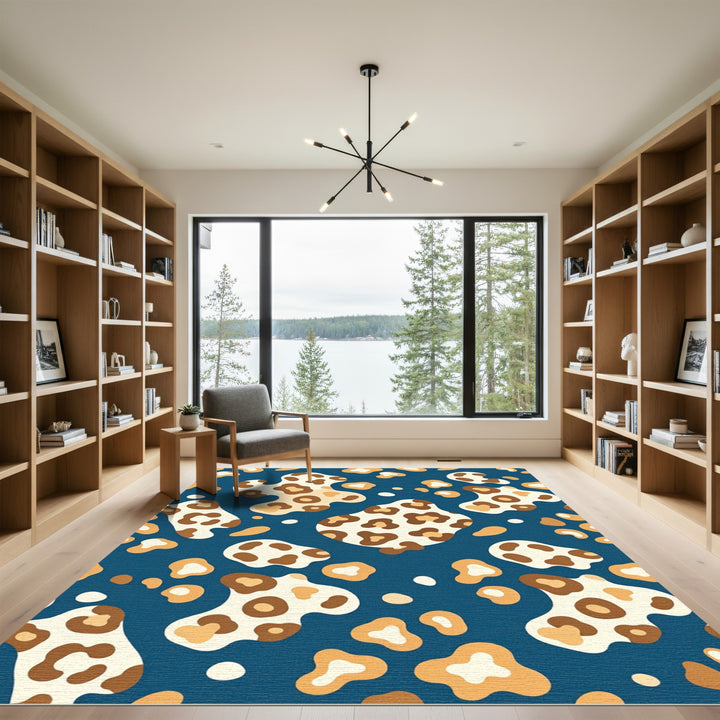 Abstract Leopard Spots Blue Rug