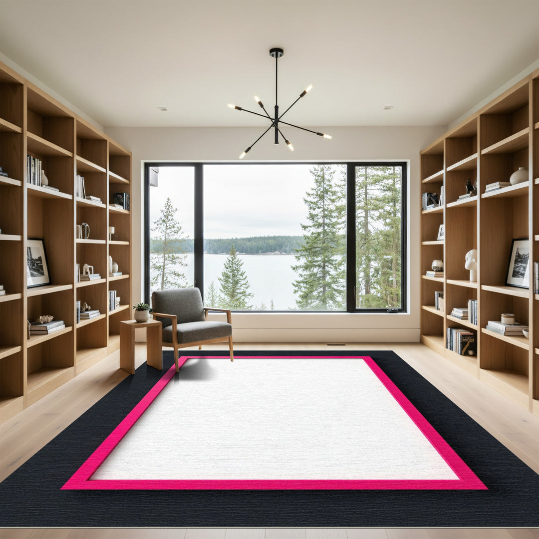 Bright Pink Border Square Composition Rug
