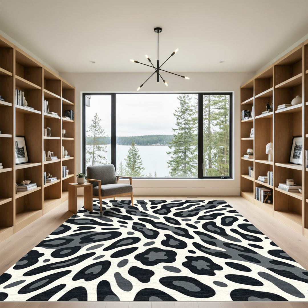 Gray Leopard Spots Abstract Shapes Rug