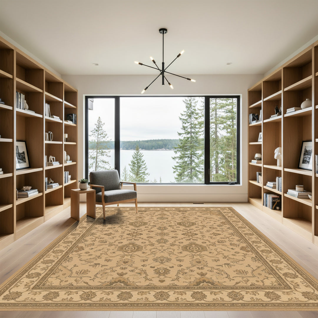 Classic Golden Floral Medallion Border Rug