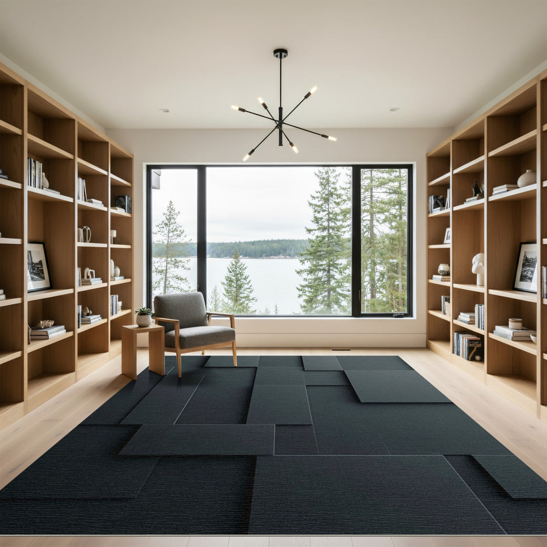 Dark Slate Geometric Composition Rug