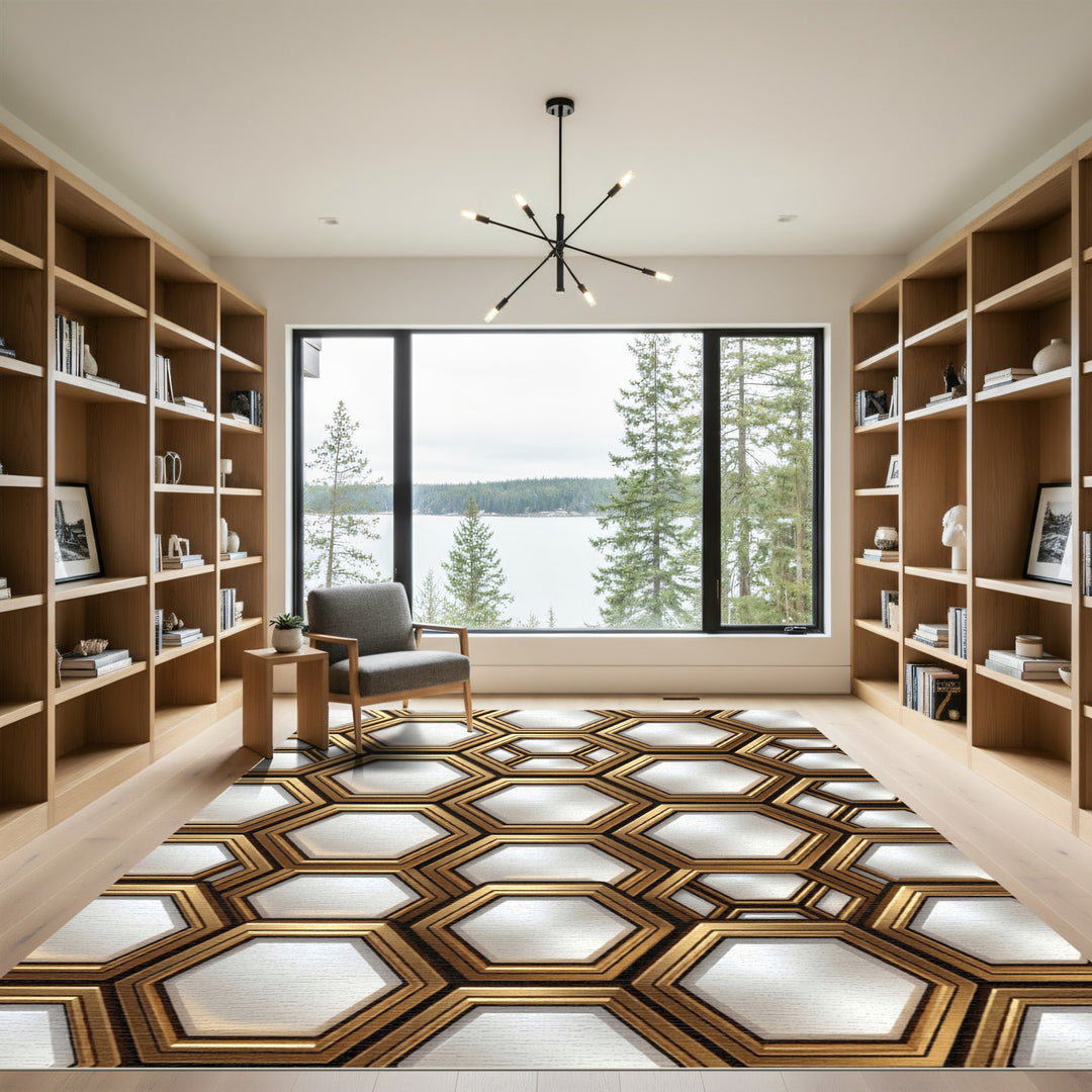 Golden Hexagon Geometric Texture Rug