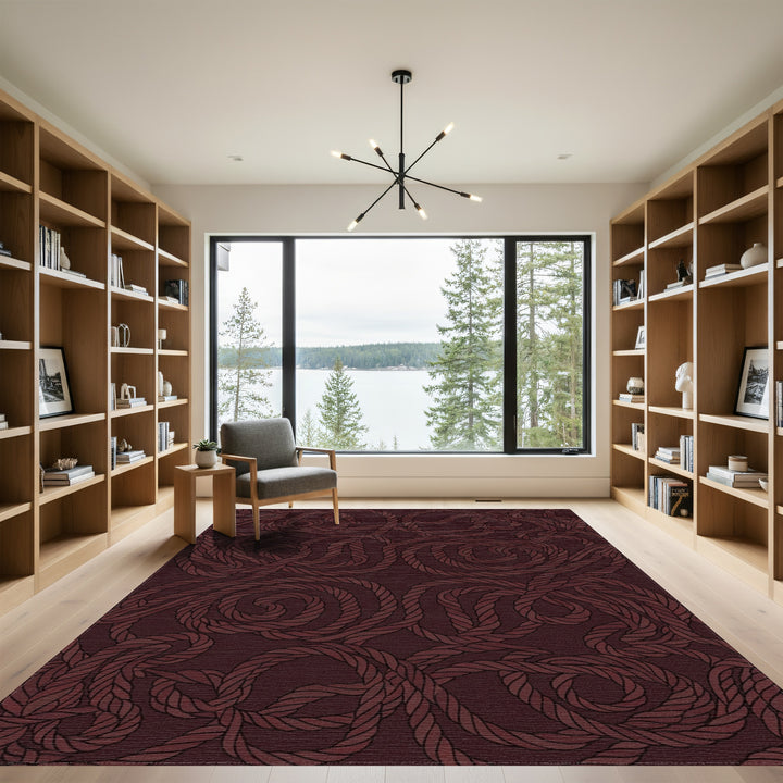 Deep Burgundy Rope Swirls Rug