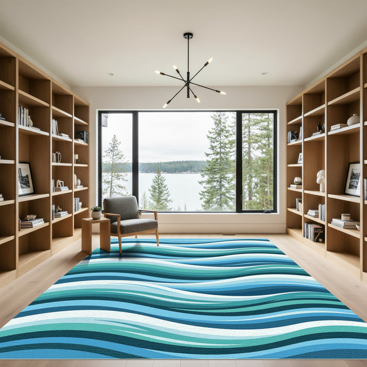 Aqua Blue Ocean Wave Abstract Rug