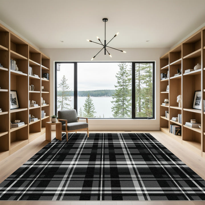 Classic Black White Plaid Checkered Rug
