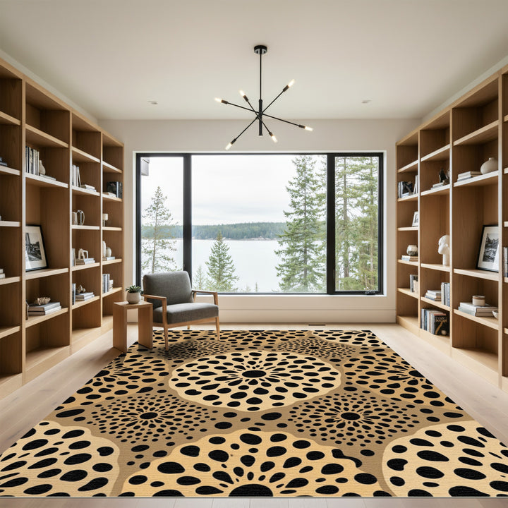 Golden Abstract Sunburst Dot Rug