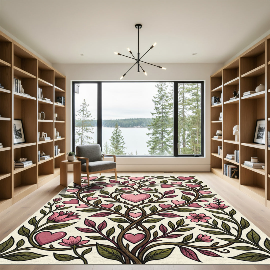 Pink Hearts Branch Blossoms Rug