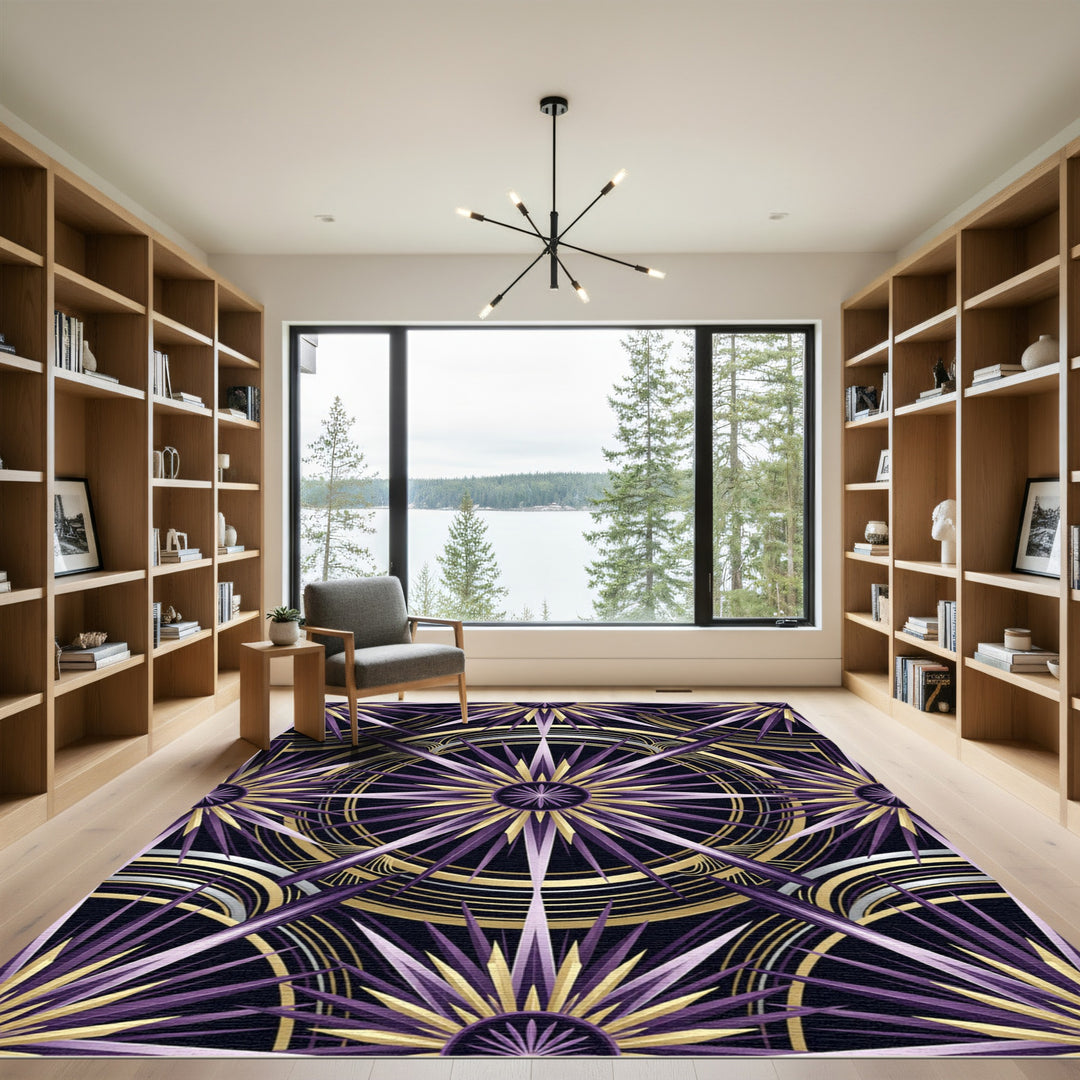 Art Deco Sunburst Purple Gold Rug