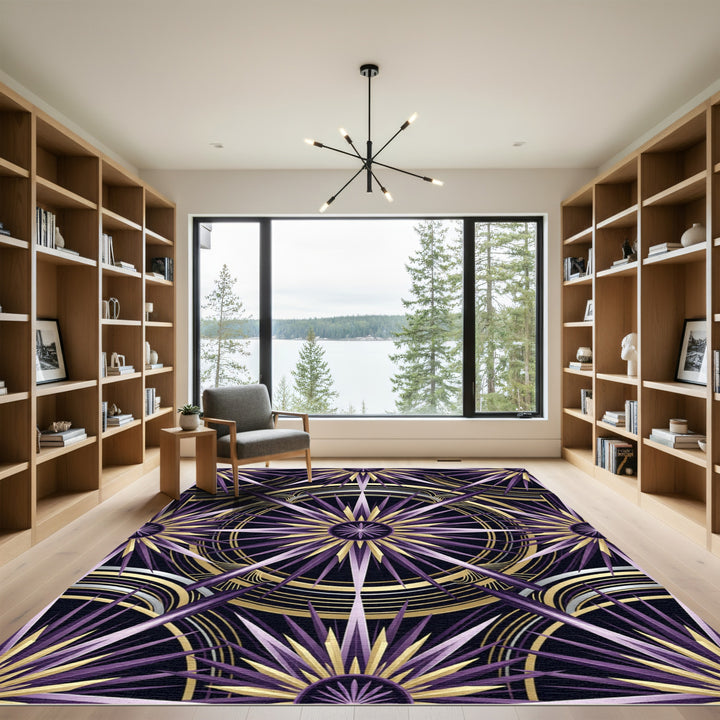 Art Deco Sunburst Purple Gold Rug