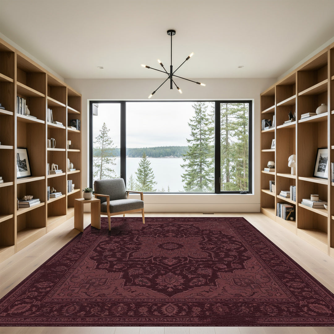 Deep Maroon Floral Medallion Center Rug