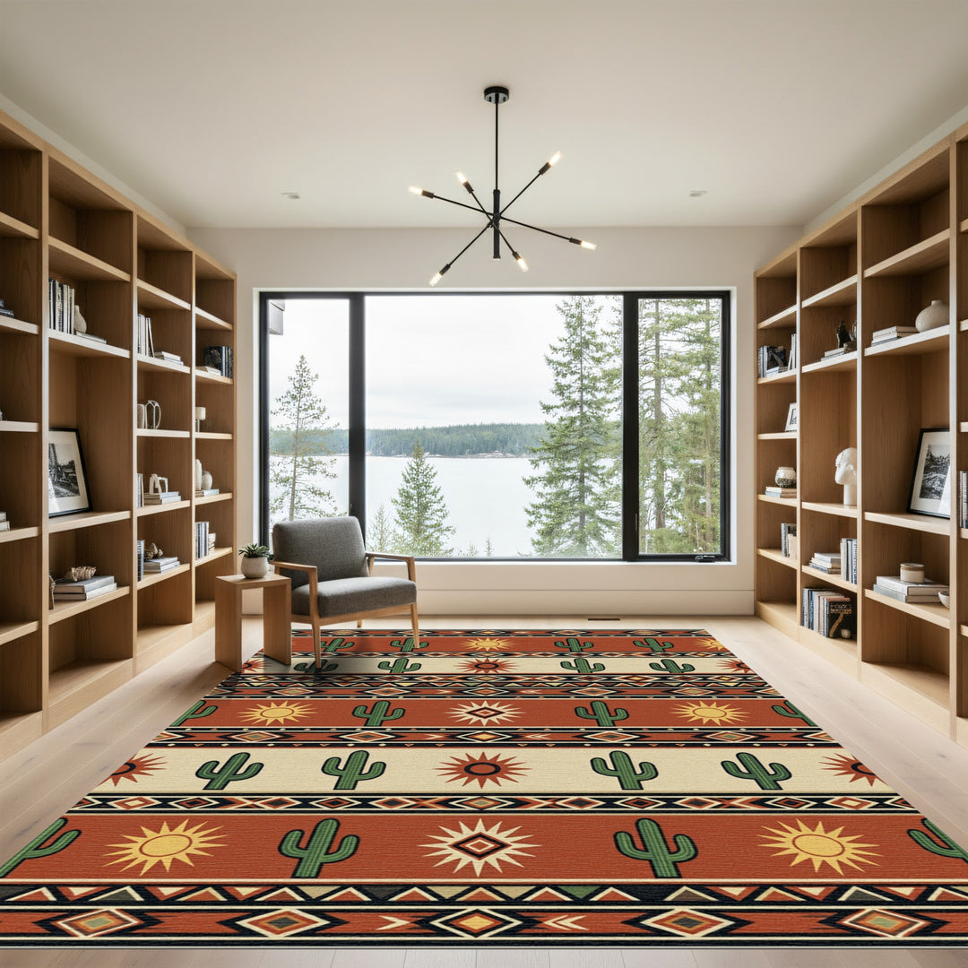 Southwestern Cactus Sun Tribal Runner Rug