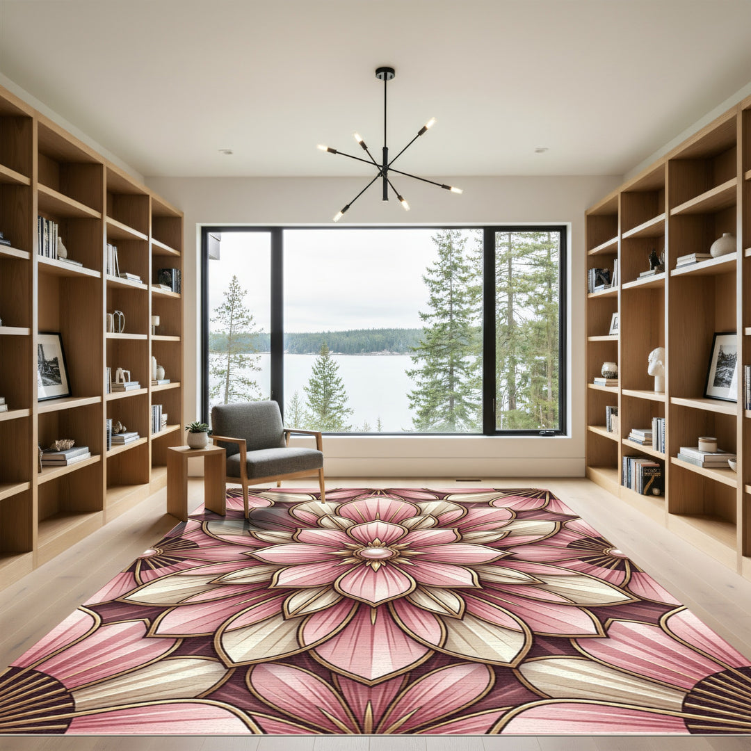 Pink Golden Petal Mandala Rug