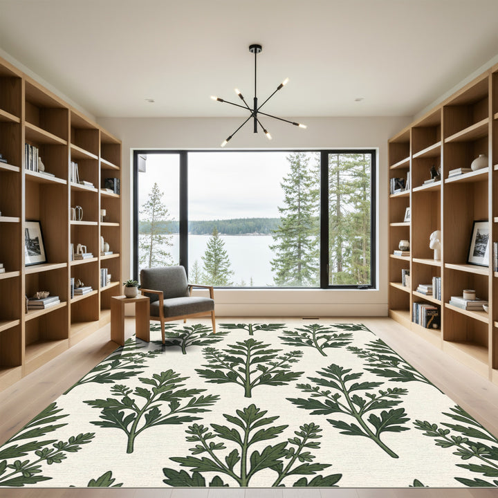 Deep Green Botanical Sprig Rug