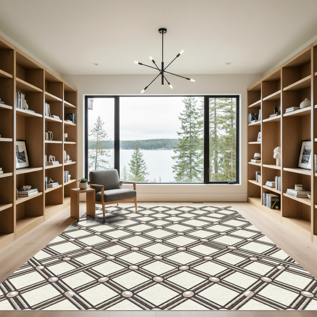 Elegant Pearl Lattice Diamond Rug