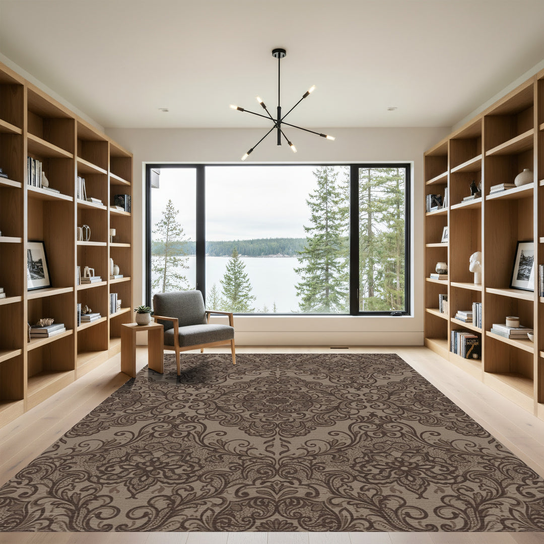 Rich Brown Lace Damask Medallion Rug